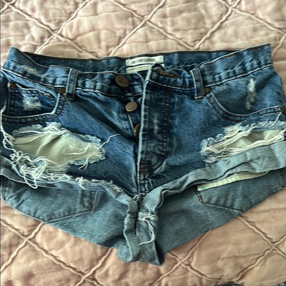 One Teaspoon Blue Jean Shorts Distressed Frayed